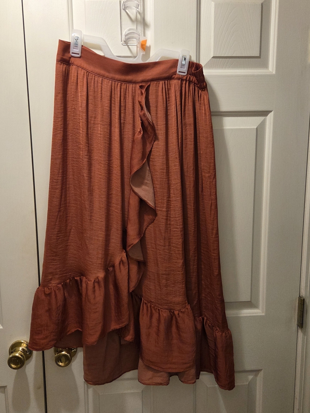 Elle Rust Ruffle High-Low Midi Skirt